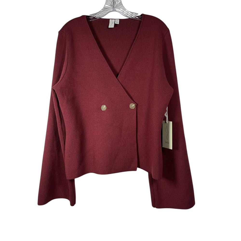 NWT Joie Sz L Cardigan Burgundy Double Breasted Sweater Buttons Bell Sleeve New
